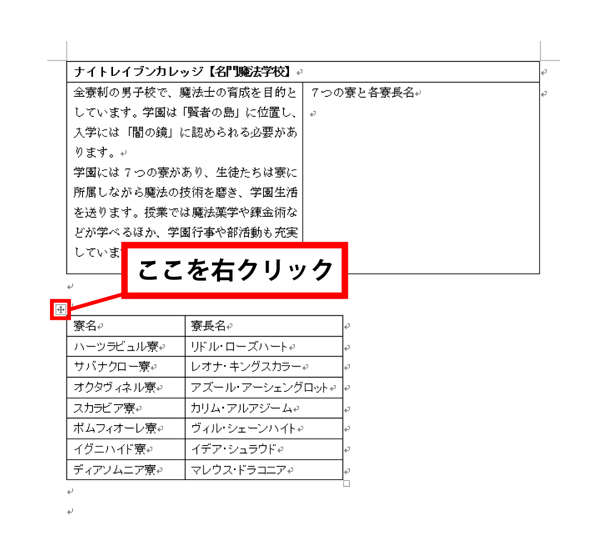 Word 表の中に、表を作成する手順